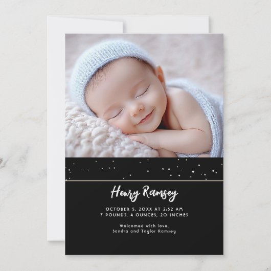 Sterren Hemelse Schattigee Pasgeboren Foto's Geboo Aankondiging (Achterkant)