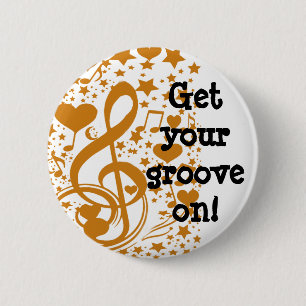 Sterren, Heren en Muzieknoten, Gold_ Ronde Button 5,7 Cm