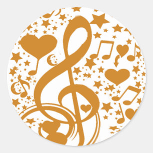 Sterren, Heren en Muzieknoten, Gold_ Ronde Sticker