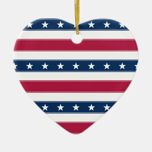 Sterren & Horizontale Strepen Patriottisch Hart Keramisch Ornament (Voorkant)