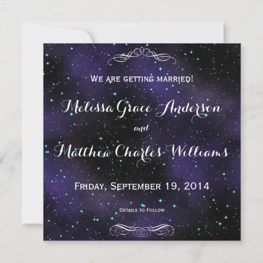 sterren in de Night Sky Save the Date Wedding (Achterkant)