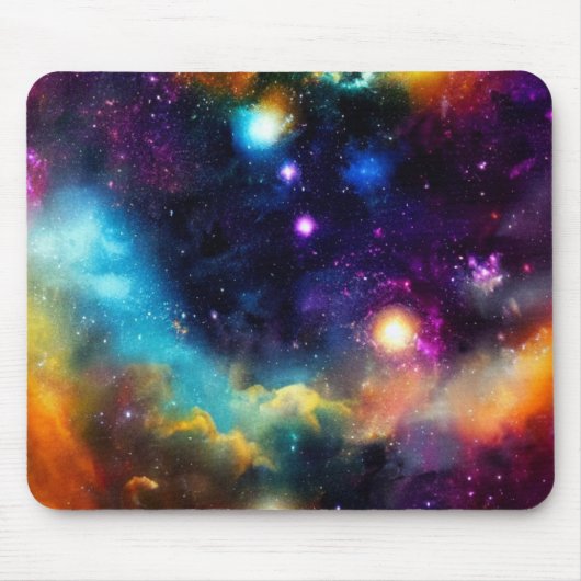 Sterren in een regenboogkleurige nebula Mousepad Muismat (Voorkant)