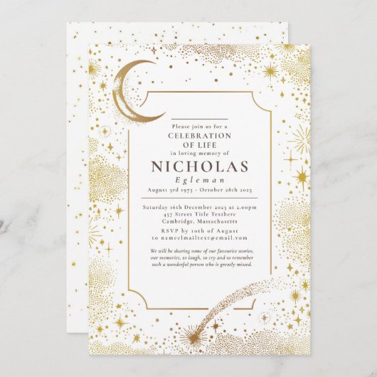 Sterren in liefdevolle herinnering begrafenisdiens kaart (Voorkant / Achterkant)