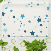 sterren in meerdere tinten blauw op wit theedoek (Gevouwen)