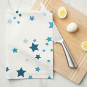 sterren in meerdere tinten blauw op wit theedoek (Quarter Fold)