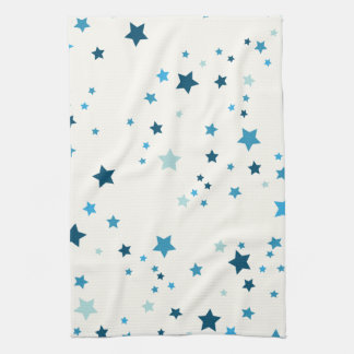 sterren in meerdere tinten blauw op wit theedoek