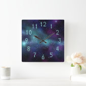 Sterren in Paarse, groene, ruimtblauw getotte geta Vierkante Klok (Huis)