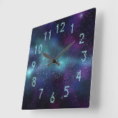 Sterren in Paarse, groene, ruimtblauw getotte geta Vierkante Klok (Hoek)