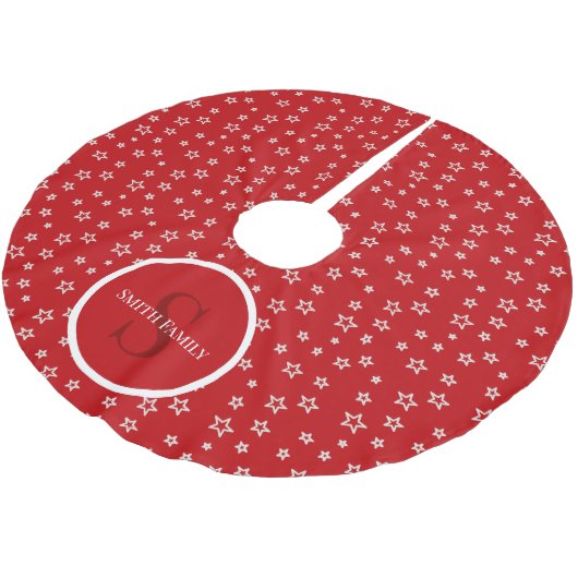 Sterren in rood en wit met monogram en naam kerstboom rok (Gekanteld)