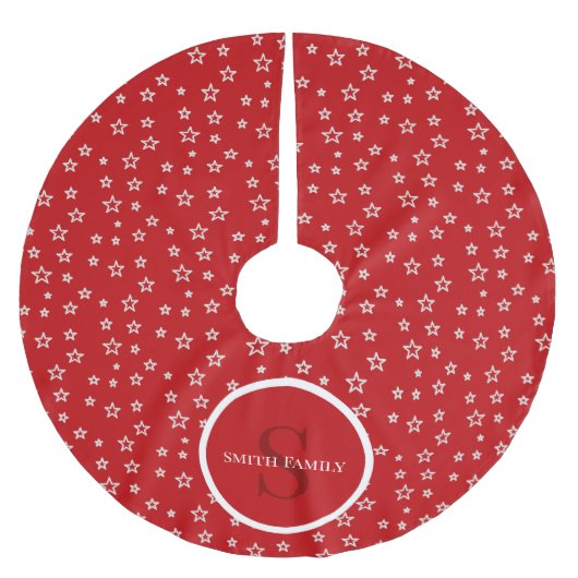 Sterren in rood en wit met monogram en naam kerstboom rok (Voorkant)