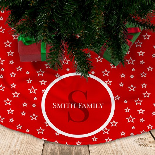 Sterren in rood en wit met monogram en naam kerstboom rok