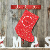Sterren in rood en wit met monogram en naam kleine kerstsok