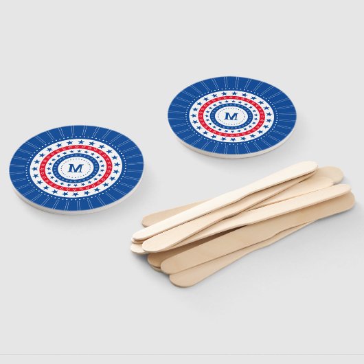 Sterren in rood, wit en blauw met monogram handwaaier (Niet-gemonteerd)