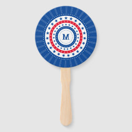 Sterren in rood, wit en blauw met monogram handwaaier