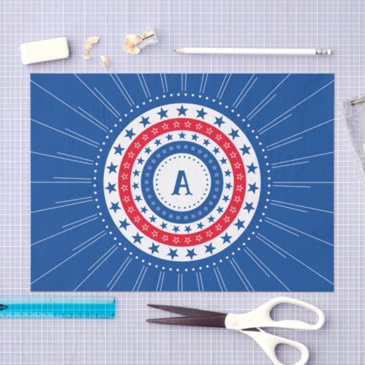 Sterren in rood, wit en blauw met monogram tissuepapier (Craft)