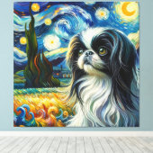 Sterren Japans Chin Dog Portret - Huisdier Portret Canvas Afdruk (Insitu (Houten vloer))