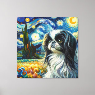 Sterren Japans Chin Dog Portret - Huisdier Portret Canvas Afdruk