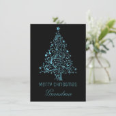 Sterren Kerstboom Zwart Blauw Metallic Look Feestdagenkaart (Staand voorkant)
