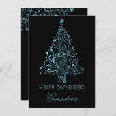 Sterren Kerstboom Zwart Blauw Metallic Look Feestdagenkaart (Voorkant / Achterkant)