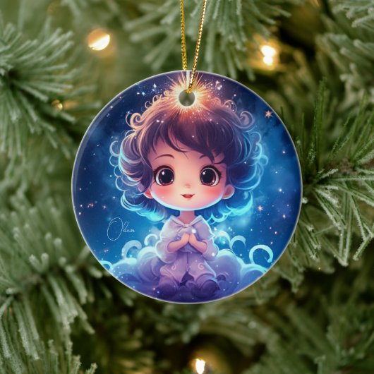 Sterren Kleine Prinses Nighttime Meisje Personalis Keramisch Ornament (Boom)