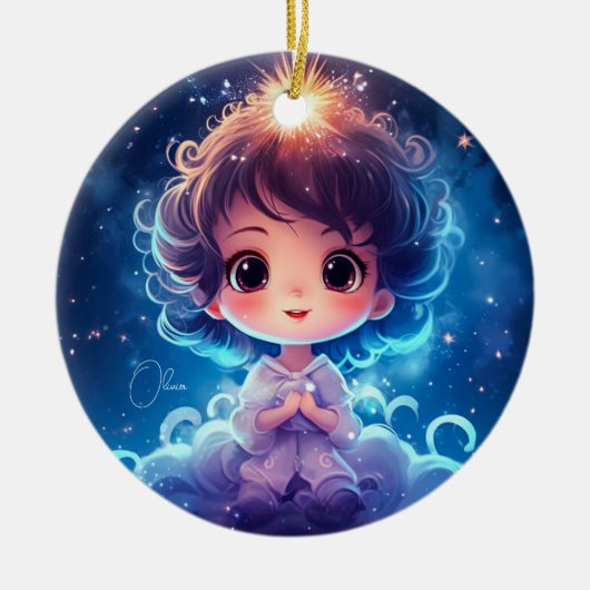 Sterren Kleine Prinses Nighttime Meisje Personalis Keramisch Ornament (Voorkant)