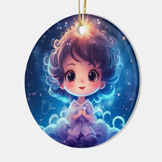 Sterren Kleine Prinses Nighttime Meisje Personalis Keramisch Ornament (Links)