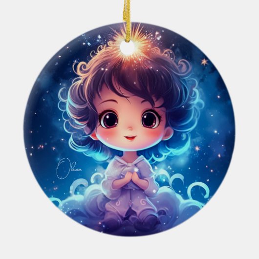 Sterren Kleine Prinses Nighttime Meisje Personalis Keramisch Ornament (Achterkant)