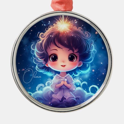 Sterren Kleine Prinses Nighttime Meisje Personalis Metalen Ornament (Voorkant)