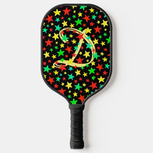 Sterren kleurrijke sterren Elegant Script Monogram Pickleball Paddle (Voorkant)