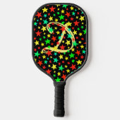 Sterren kleurrijke sterren Elegant Script Monogram Pickleball Paddle (Achterkant)