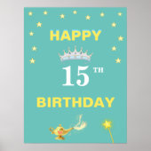 Sterren, kroontiara & Magic Lamp 15th Birthday Poster (Voorkant)