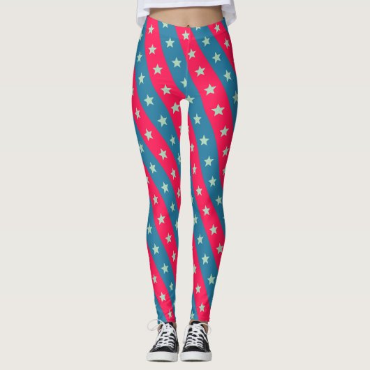 Sterren & lijnen Roze Blauw Minimal Patroon Leggings (Voorkant)