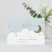 Sterren & Maan Baby Blauwe Jongen Doop RSVP (Staand voorkant)