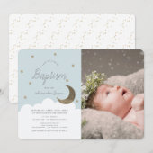 Sterren & Maan Baby Blauwe Jongen Fotodoop Kaart (Voorkant / Achterkant)