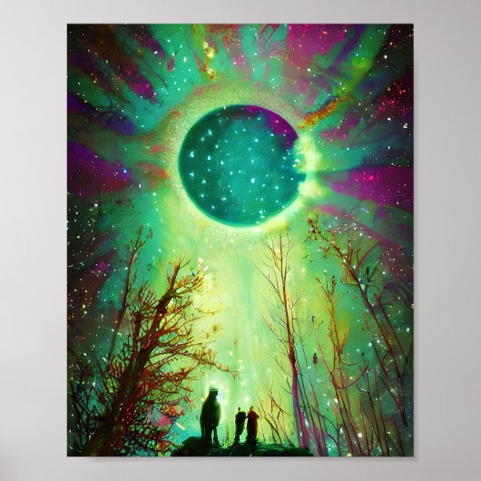Sterren maan en noorderlicht poster (Voorkant)