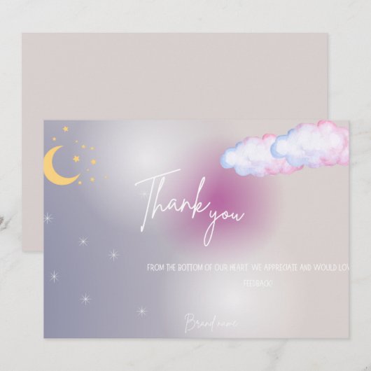 Sterren Maan en Wolken Dankjewel Kaart (Voorkant / Achterkant)