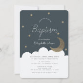 Sterren & Maan Marine Blauwe Jongen Doop Kaart (Voorkant)