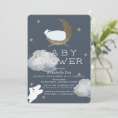 Sterren & Maan Polar Beren Navy Baby shower Kaart (Staand voorkant)