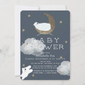 Sterren & Maan Polar Beren Navy Baby shower Kaart (Voorkant)