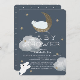 Sterren & Maan Polar Beren Navy Baby shower Kaart