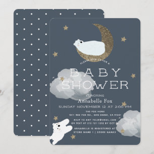 Sterren & Maan Polar Beren Navy Baby shower Kaart
