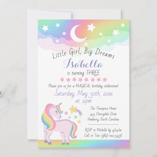 Sterren & Maan Regenboog Hemel Magische Eenhoorn V Kaart (Voorkant)