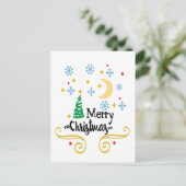 Sterren, Maan, Sneeuwvlokken en Prettig Kerstfeest Feestdagenkaart (Staand voorkant)