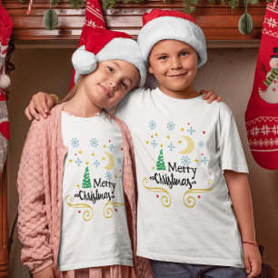 Sterren, Maan, Sneeuwvlokken, en Vrolijk Kerstmis  T-shirt