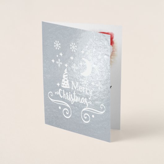 Sterren, Maan, Sneeuwvlokken, Kerst Zilver, ZSSG Folie Kaarten (Voorkant)