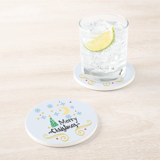 Sterren, Maan, Snowflakes en Zuurkerst, ZSSG Zandsteen Onderzetter (Zijkant)