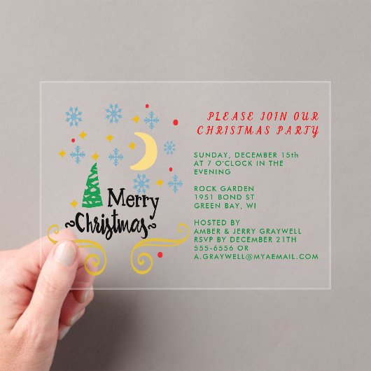 Sterren, Maan, Snowflakes en Zuurzame Kerstmis Acryl Uitnodigingen (Insitu (Draagbaar))