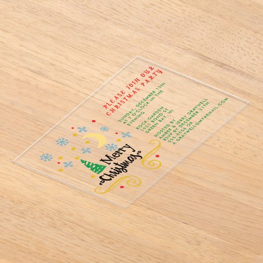 Sterren, Maan, Snowflakes en Zuurzame Kerstmis Acryl Uitnodigingen (Laagn)