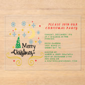 Sterren, Maan, Snowflakes en Zuurzame Kerstmis Acryl Uitnodigingen (Voorkant)