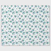 Sterren Maan Sparkly Blauwgroen Aqua Blauw Wit Cadeaupapier (Vlak)
